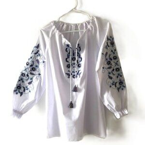 NWT Galychanka Embroidered Floral Top with Drawstring Neckline - From Ukraine